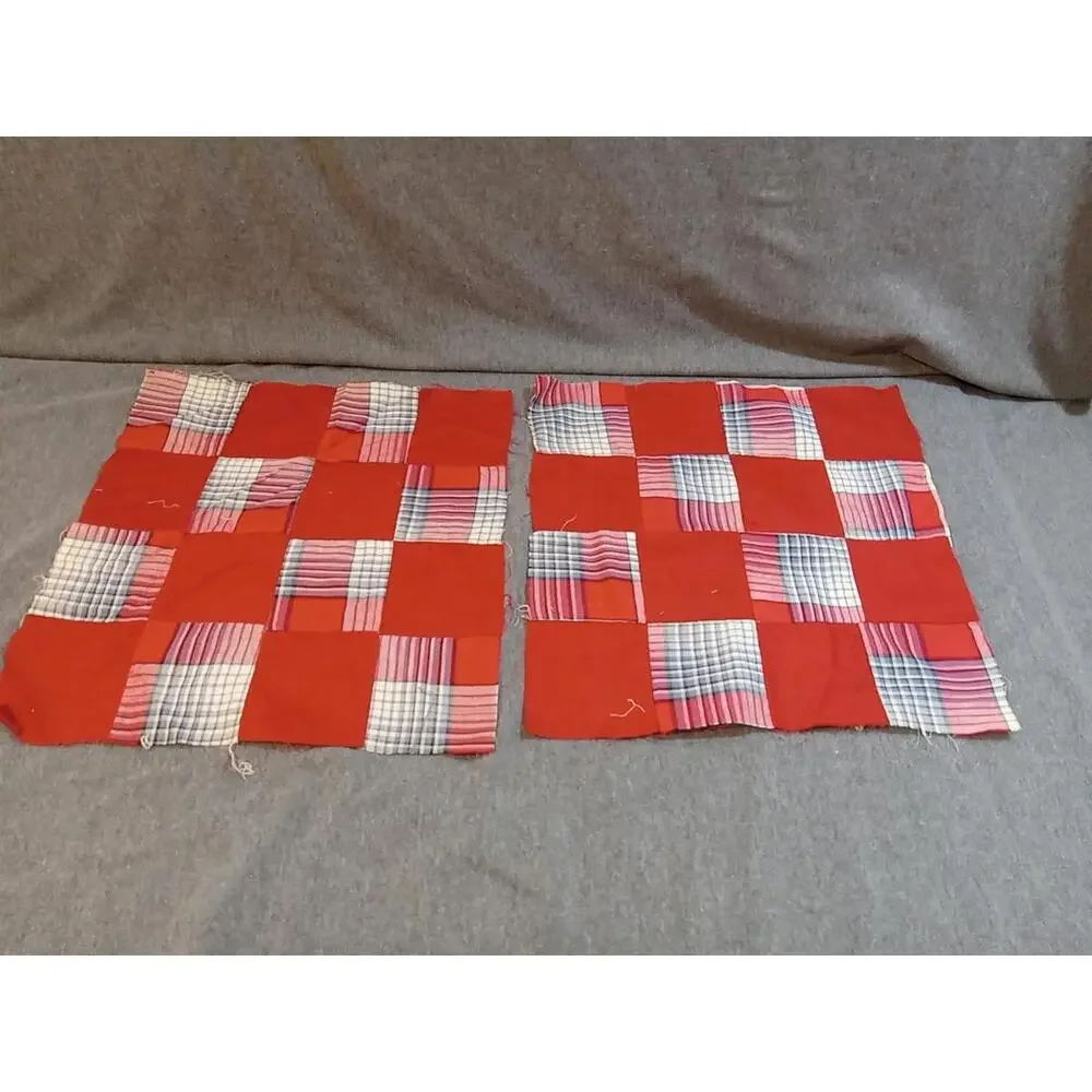 Patchwork Fabric Red Checkerboard Pattern For Making Quilts Blankets Lot Of 2